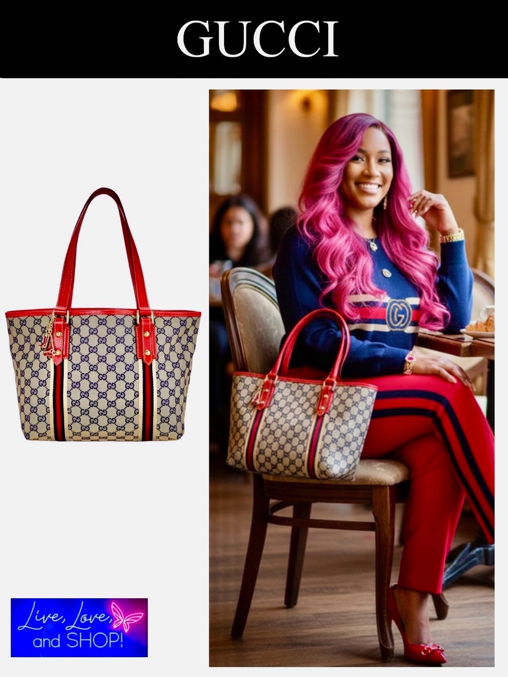 GUCCI Red GG Canvas Jolicoeur Tote, GUC